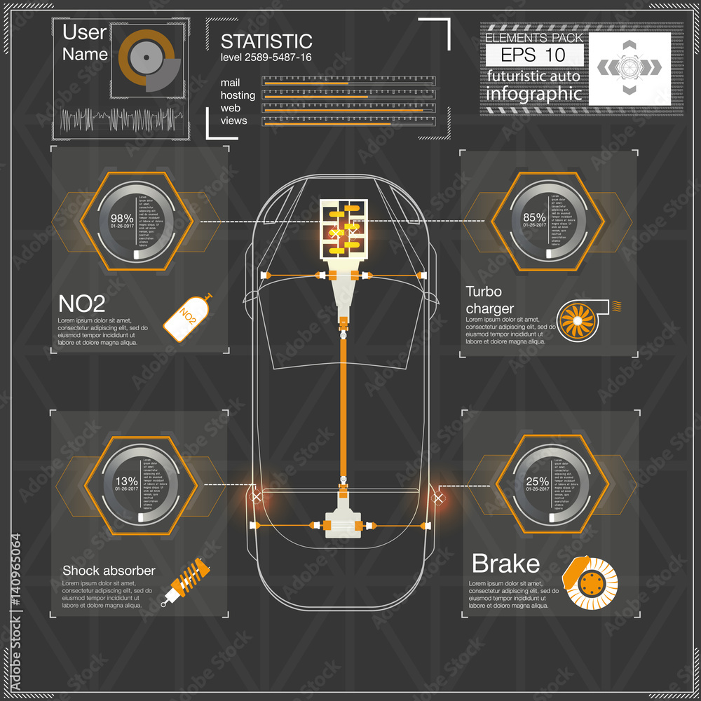 Poster futuristic user interface. hud ui. abstract virtual graphic touch user interface. cars infographic. 