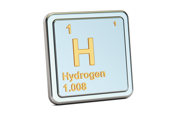 Hydrogen H, chemical element sign. 3D rendering