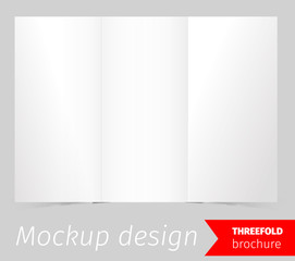 Tree fold brochure mockup design, blank white paper, realistic rendering, isolated on grey background, copyspace for text, sheet template for menu, booklet or presentation data, vector illustration
