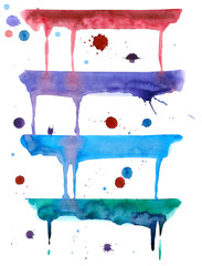 Colorful drips watercolor and spray paint on a white background.