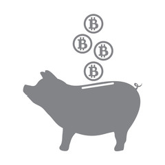 Stylized icon of a piggy bank with bitcoins.