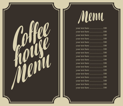 Vector coffee house menu template with price list and lettering