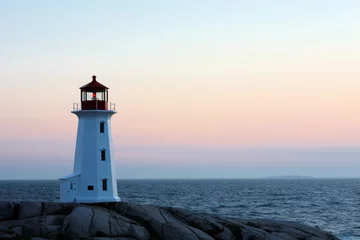 Rolgordijnen Peggys Cove Lighthouse After Sunset, Nova Scotia, Canada © jayyuan