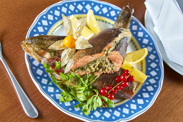 Fried stuffed fish on a platter festive menu