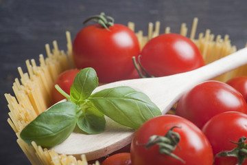 Mediterranean cooking with pasta and ingredients