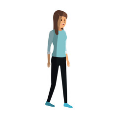 young woman with blue shirt cartoon icon over white background. colorful design. vector illustration