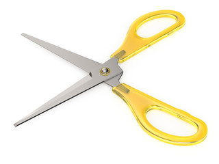 Yellow opened scissors 3D