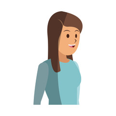 young woman with blue shirt cartoon icon over white background. colorful design. vector illustration