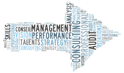 Consulting word cloud shaped as a arrow to the right
