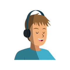 young man listening music over white background. colorful design. vector illustration