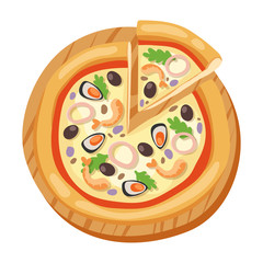 Pizza flat icons isolated vector illustration piece slice pizzeria food menu snack on white background ingredient deliver