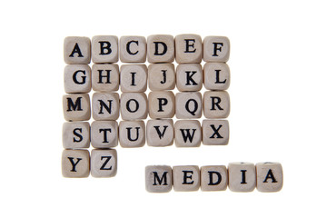 Media word built with letter cubes