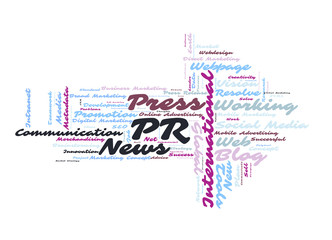 Public Relation word cloud shaped as a arrow