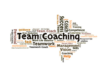 Team Coaching word cloud shaped as a arrow