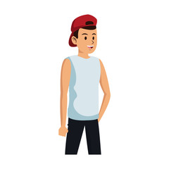 young guy with red cap cartoon icon over white background. colorful design. vector illustration