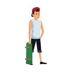 young guy with red cap cartoon icon over white background. colorful design. vector illustration