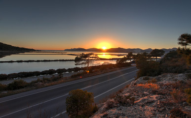 Sunset on saltworks of Ibiza