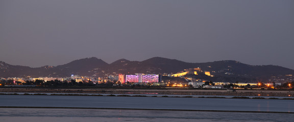 Sunset on saltworks of Ibiza