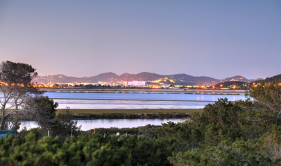 Sunset on saltworks of Ibiza