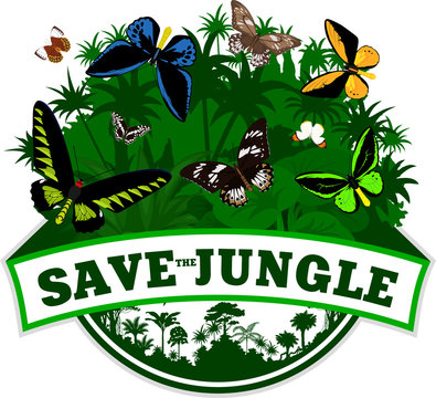 Vector Jungle Emblem withbirdwing butterflies