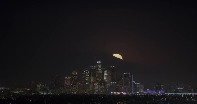 Los Angeles, time-lapse at night, wide, Supermoon