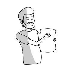 man holding a bag cartoon icon over white background. vector illustration
