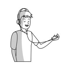 man listening music cartoon icon over white background. vector illustration