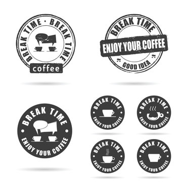 coffee break icon with grunge rubber set illustration