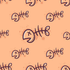 Repeating seamless pattern with fish bones