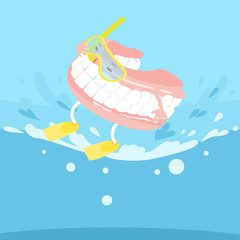 cartoon denture with surfing