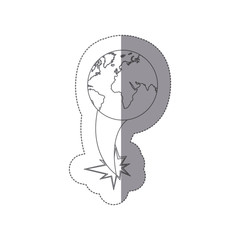 sticker silhouette earth world map with continents ejection flying vector illustration