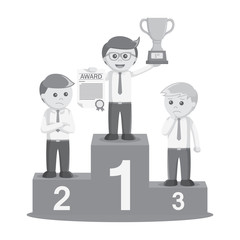 black and white entrepreneur get a trophy on the podium  black and white color style