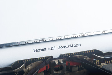 Terms and Conditions typed. Vintage typewriter. Copyspace.