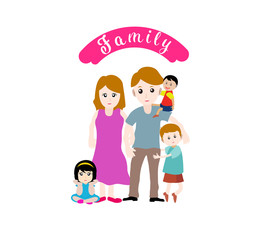 Illustration of a big happy family on a white background