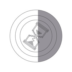 Fototapeta na wymiar sticker silhouette circular frame with pixelated hourglass pc . Vector illustration