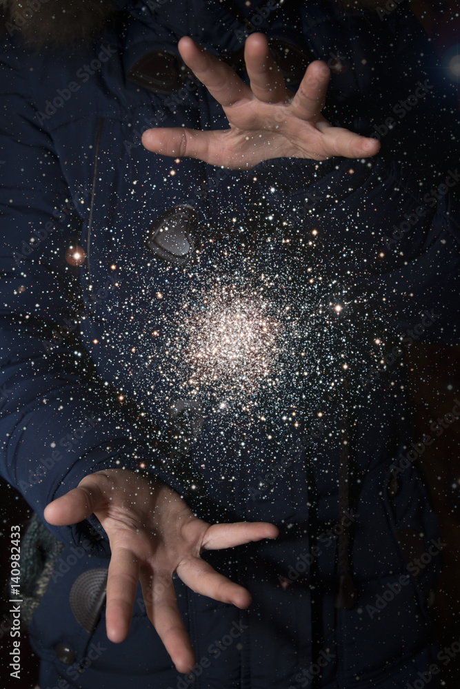 Wall mural the vast universe in the hands of a child. elements of this image furnished by nasa.