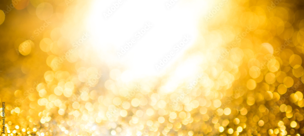 Canvas Prints gold bokeh abstract background defocused lights wide fan page panorama format.