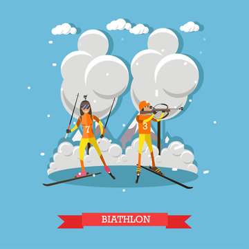 Biathlon concept vector illustration in flat style