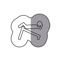 sticker of monochrome contour pictogram with abdominal training on inclined bar vector illustration