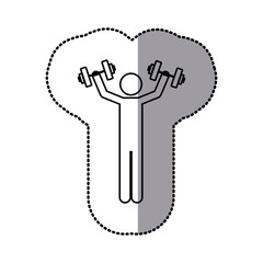 sticker of monochrome pictogram of man with dumbbell vector illustration