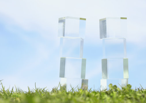 Cubes under blue sky