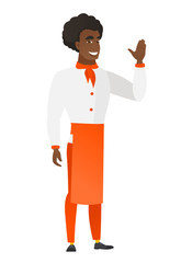 Young african-american chef cook waving his hand.