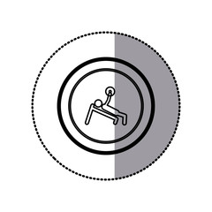 sticker of monochrome pictogram of man with training weightlifting in circular frame vector illustration