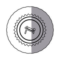 sticker of monochrome circular frame with contour sawtooth of pictogram with abdominal training on inclined bar vector illustration