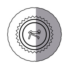 sticker of monochrome circular frame with contour sawtooth of pictogram with abdominal training on inclined bar vector illustration