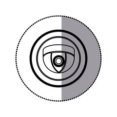 sticker of monochrome contour of video security camera in shape dome in circular frame vector illustration