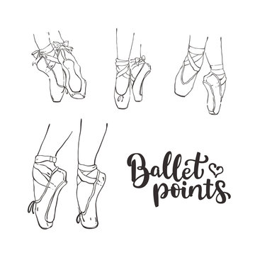 Set of vector hand drawn ballet shoes points