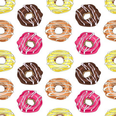 Seamless pattern with vector hand drawn donuts