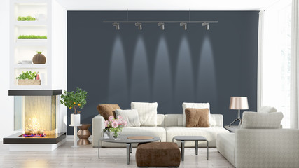 Modern bright interior . 3D rendering