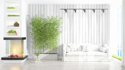 Modern bright interior . 3D rendering